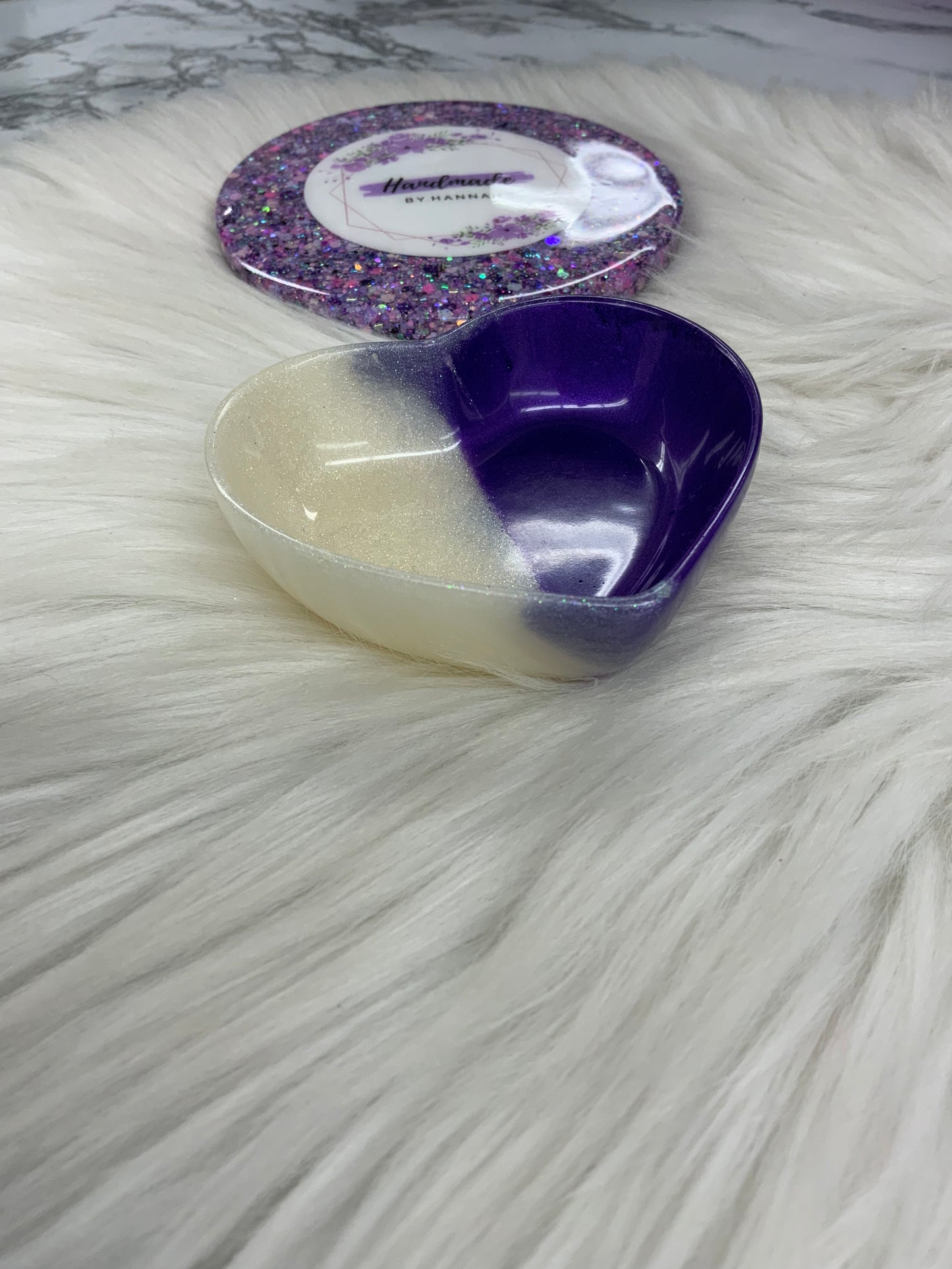 White & Purple Heart Trinket Dish
