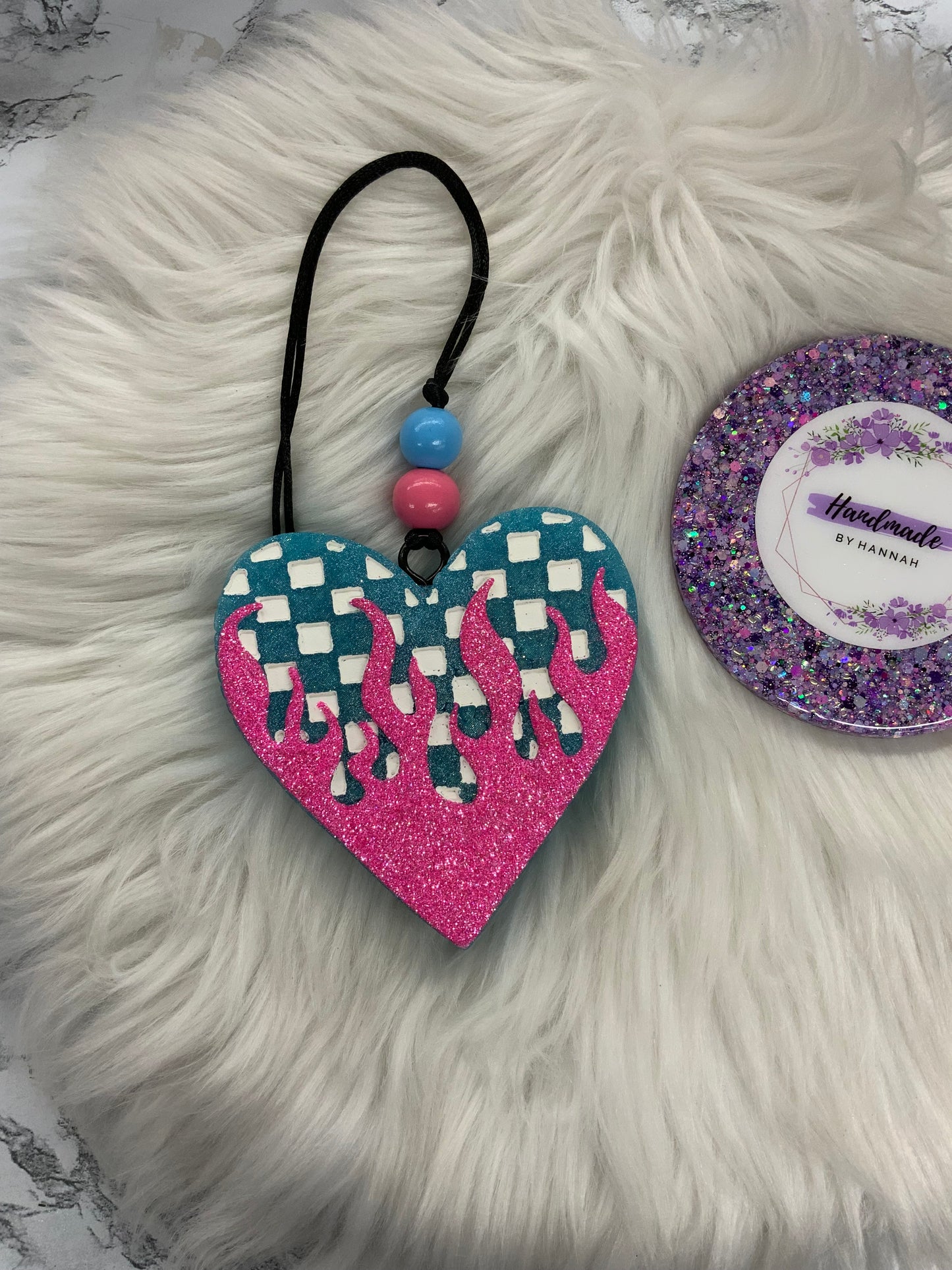 Checkered Flame Heart Car Freshie | Scent: Malibu Barbie