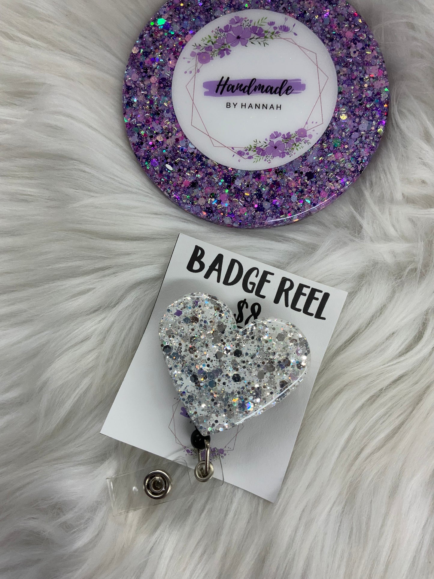 White Snowflake Heart Badge Reel