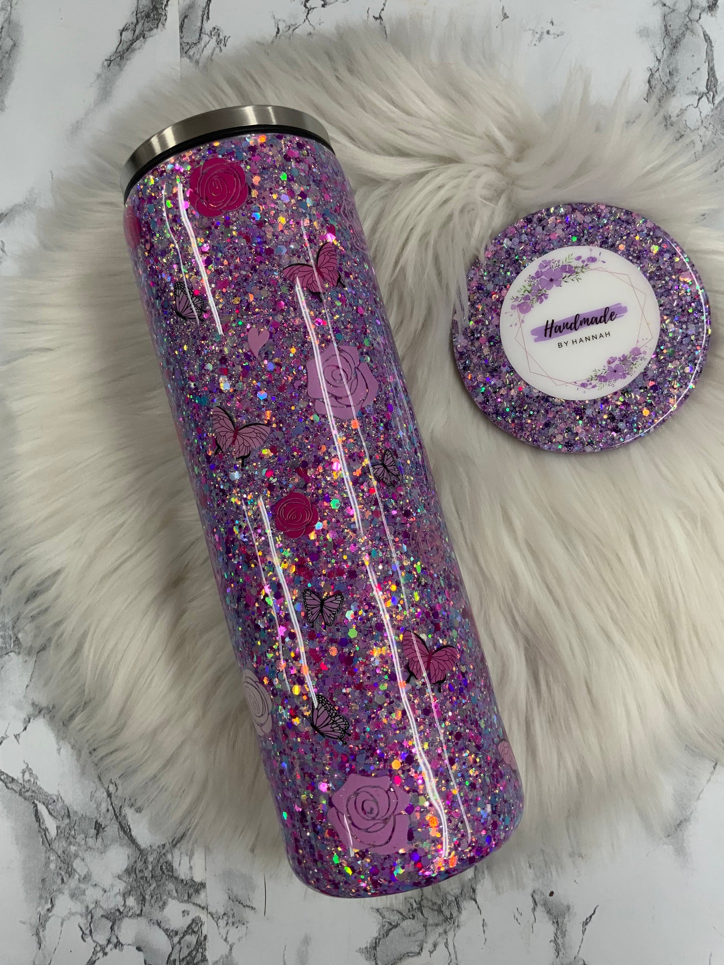 30oz Butterflies & Roses with Screw on Lid
