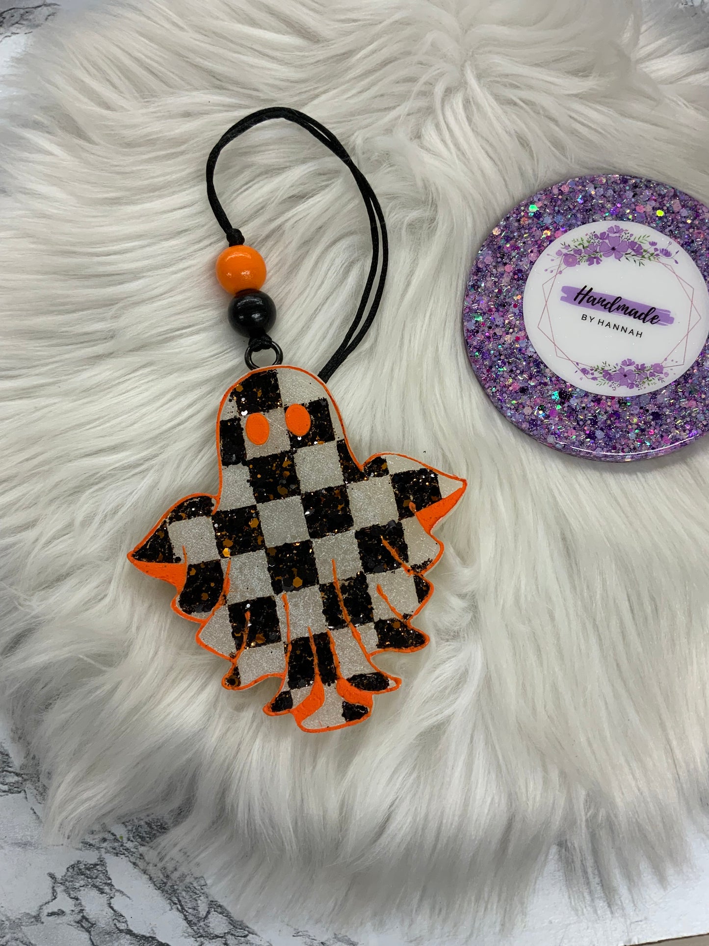 Checkered Ghost Car Freshie | Scent: Jack My Lantern