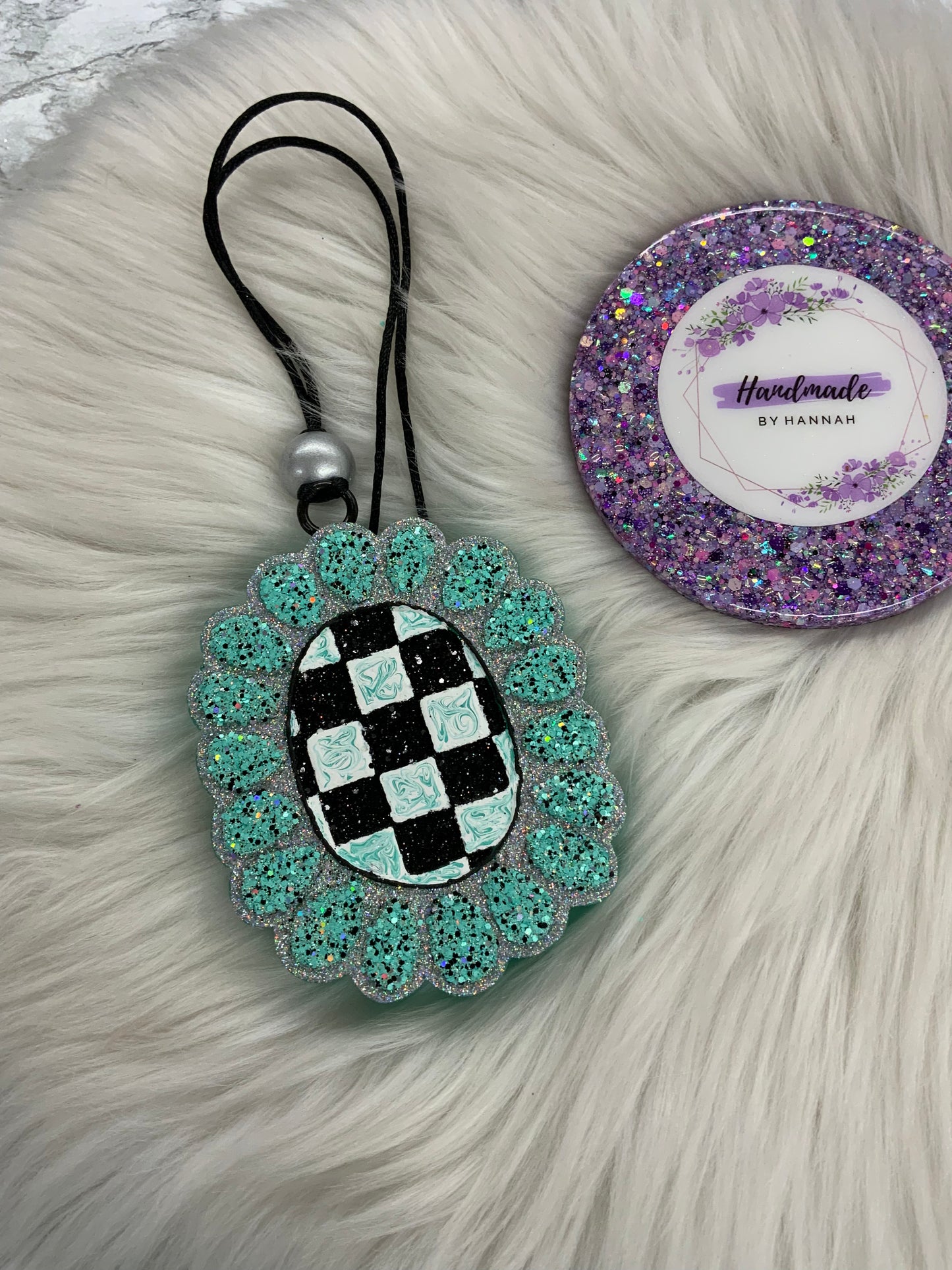 Checkered Turquoise Car Freshie | Scent: Rhinestone Cowgirl