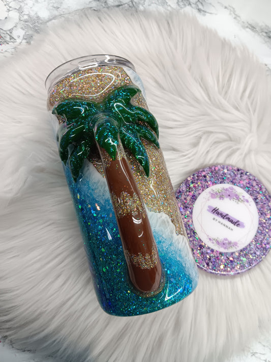 15oz Beach Tumbler With Palm Tree Handle