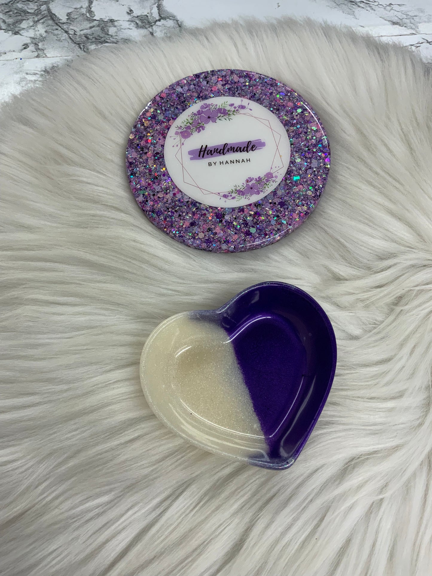 White & Purple Heart Trinket Dish