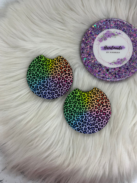 Rainbow Leopard Car Coasters