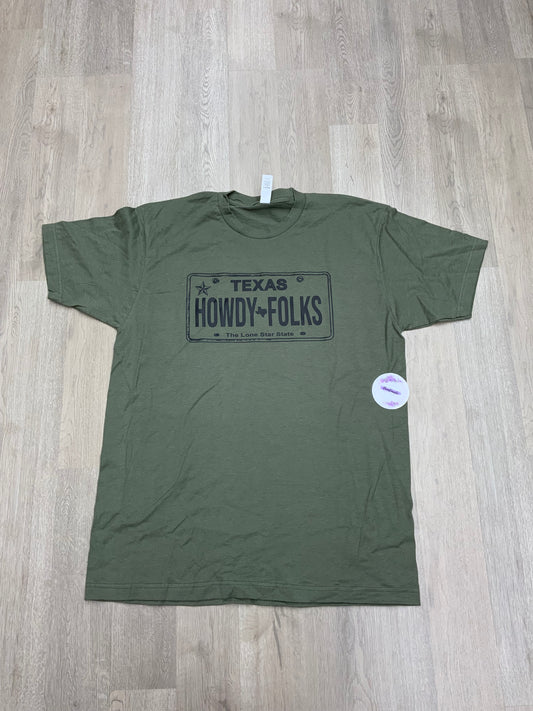 Adult Large-Howdy Folks (Military Green-Unisex Fit)