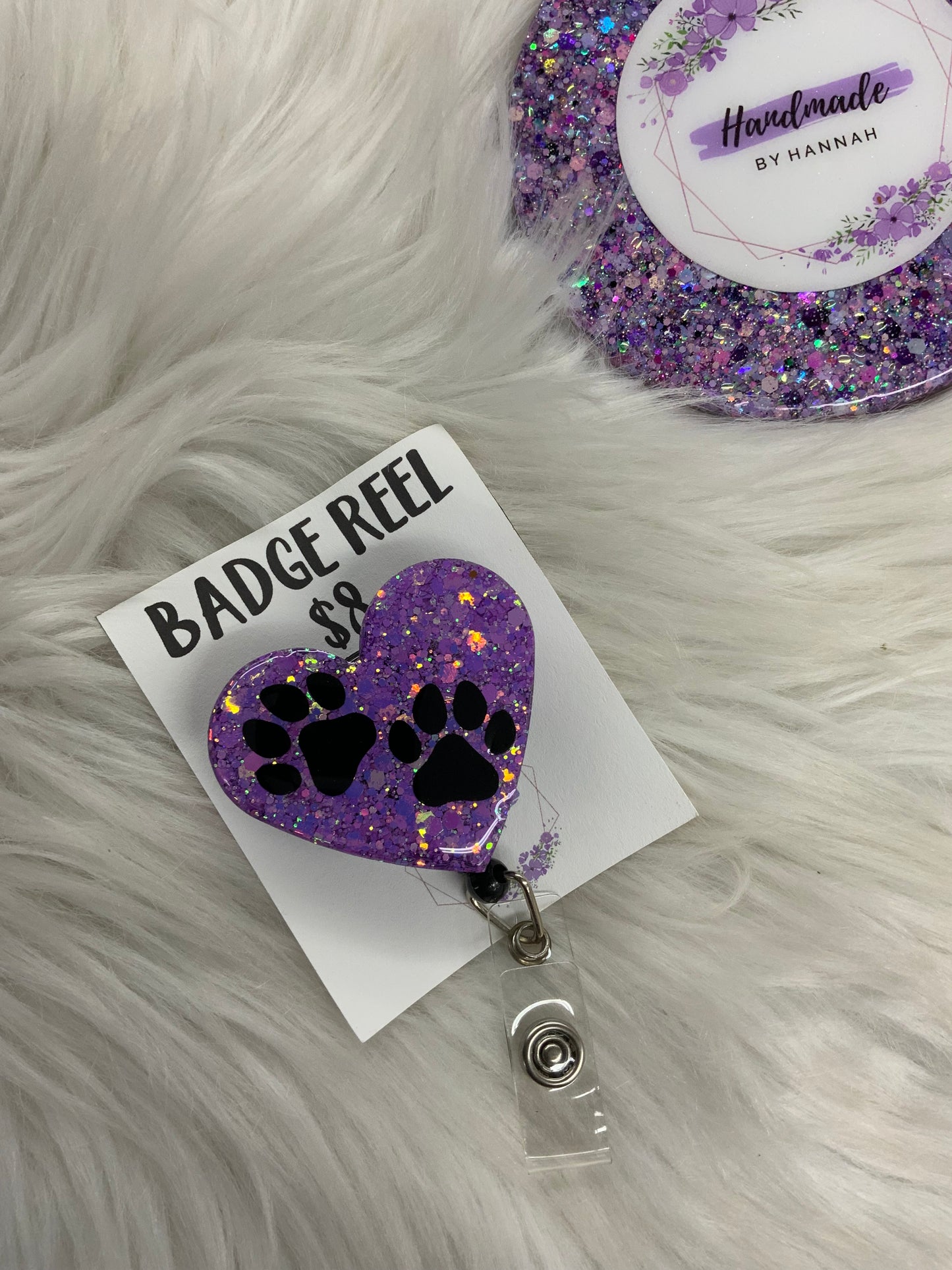 Purple Paw Print Badge Reel