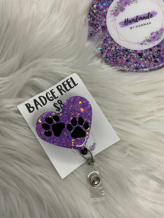 Purple Paw Print Badge Reel
