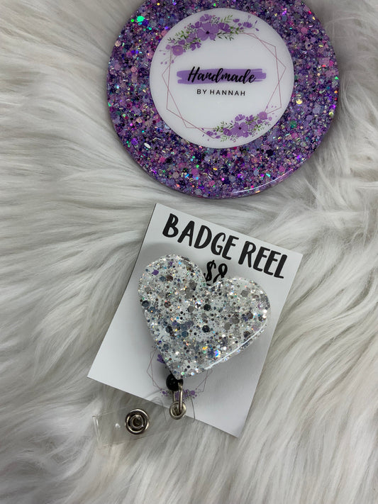 White Snowflake Heart Badge Reel