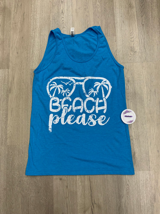 Adult Medium Tank Top- Beach Please (Blue-Unisex Fit)