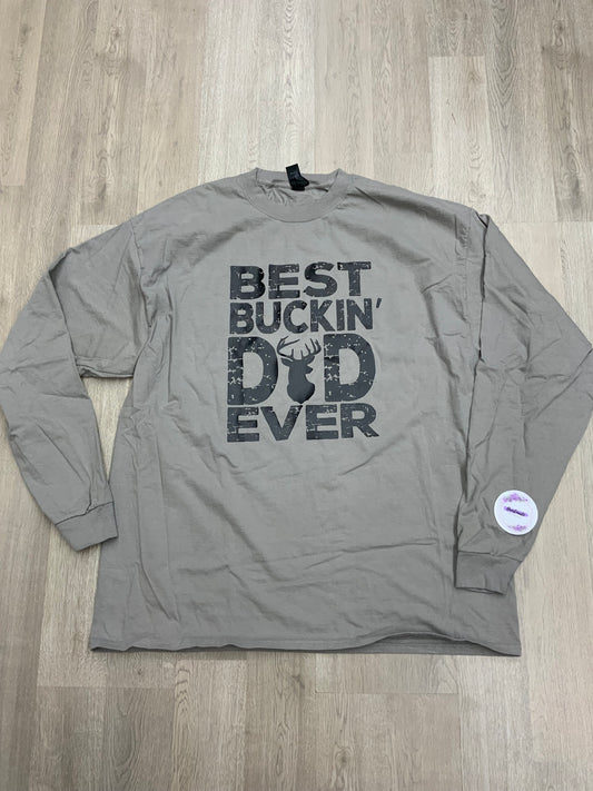 Adult 2XL Long Sleeve-Best Buckin’ Dad Ever (Gray-Unisex Fit)