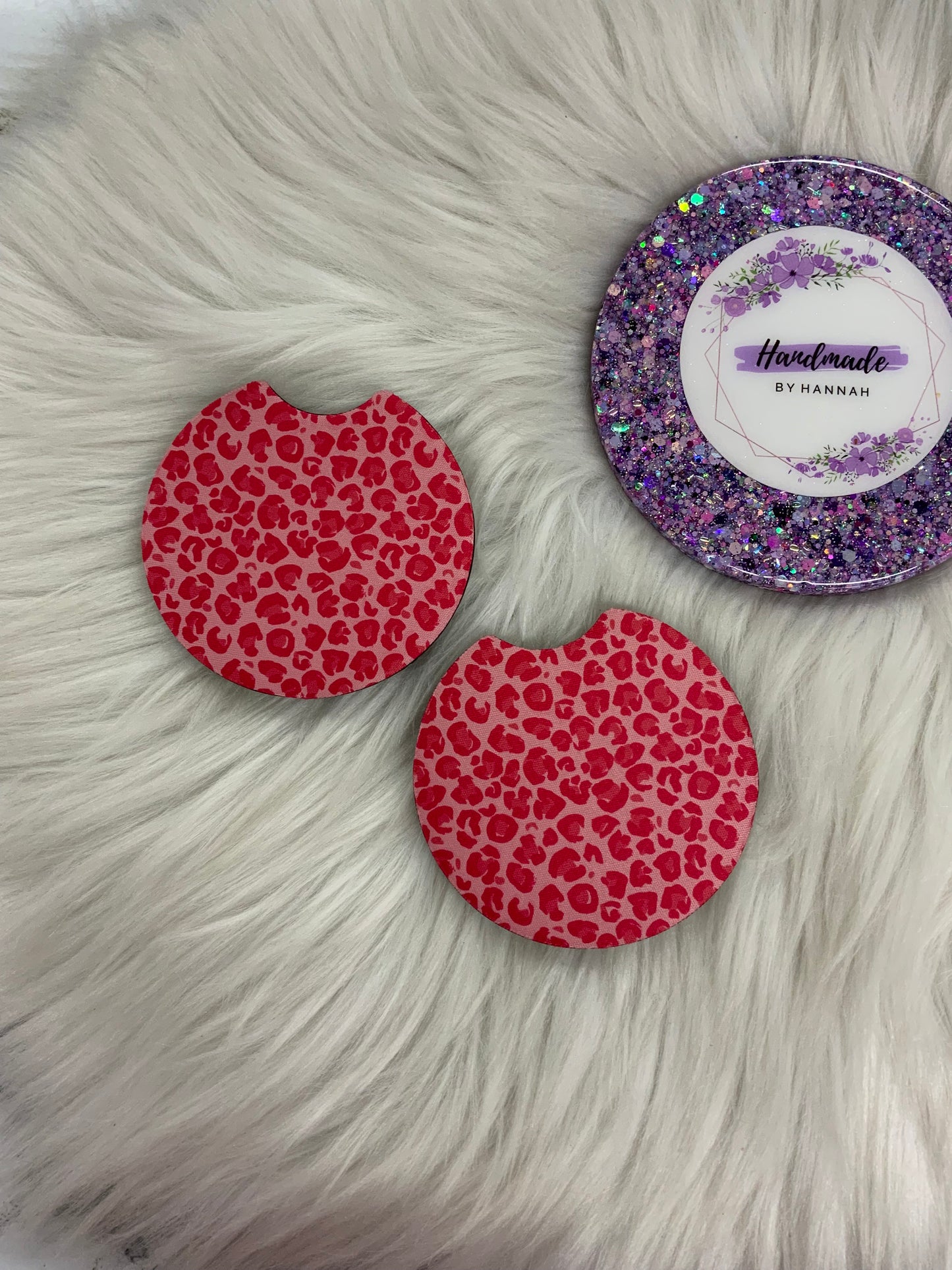 Pink Leopard Car Coasters