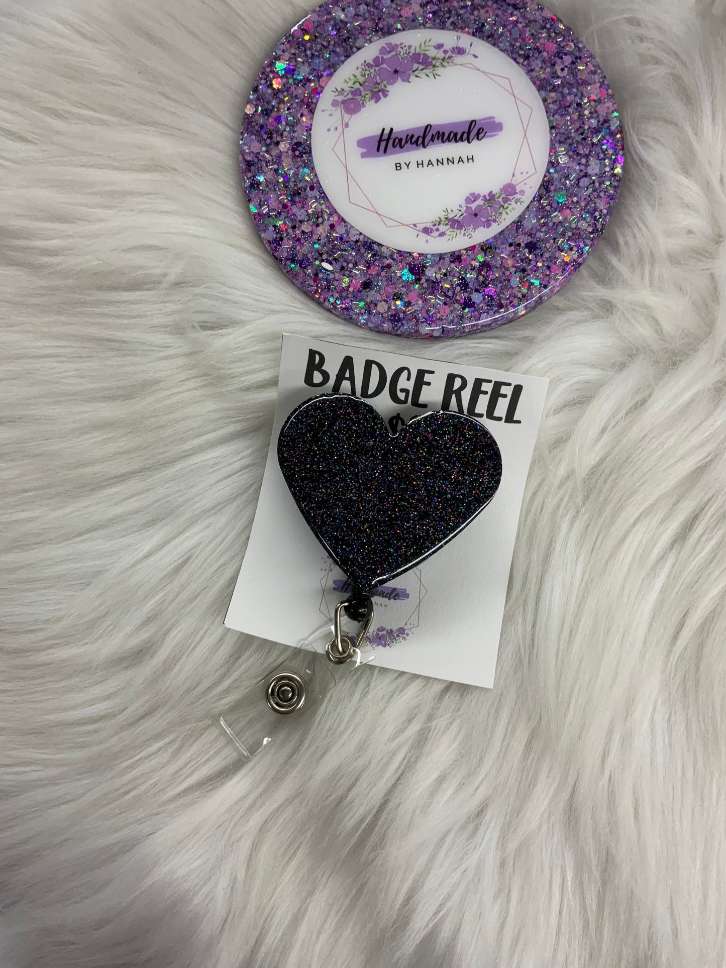 Black Holographic Heart Badge Reel