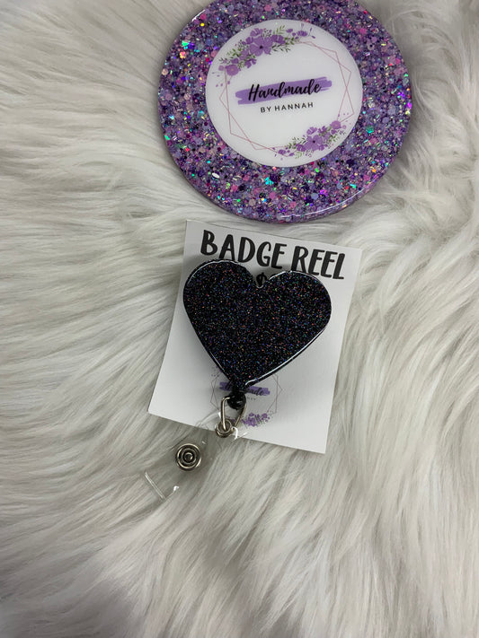 Black Holographic Heart Badge Reel