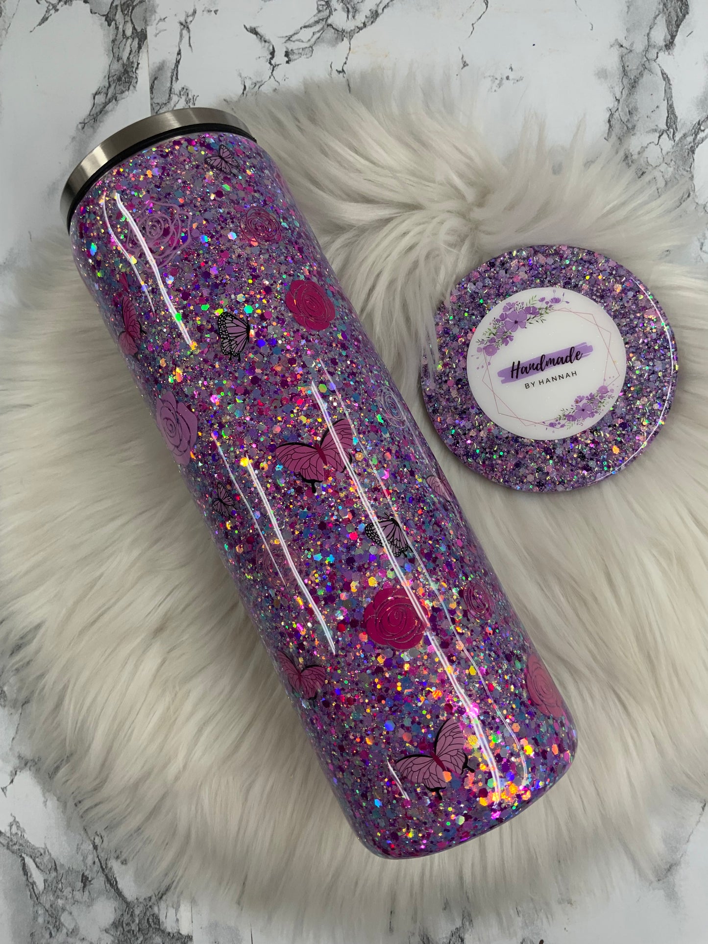 30oz Butterflies & Roses with Screw on Lid