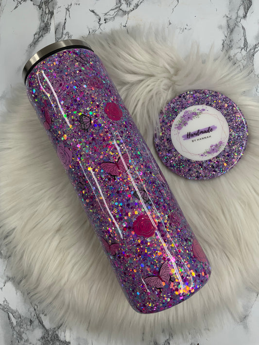 30oz Butterflies & Roses with Screw on Lid