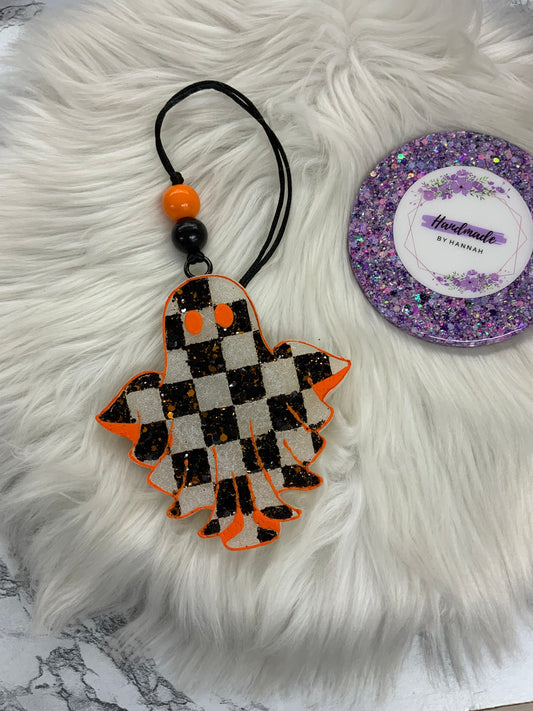 Checkered Ghost Car Freshie | Scent: Jack My Lantern