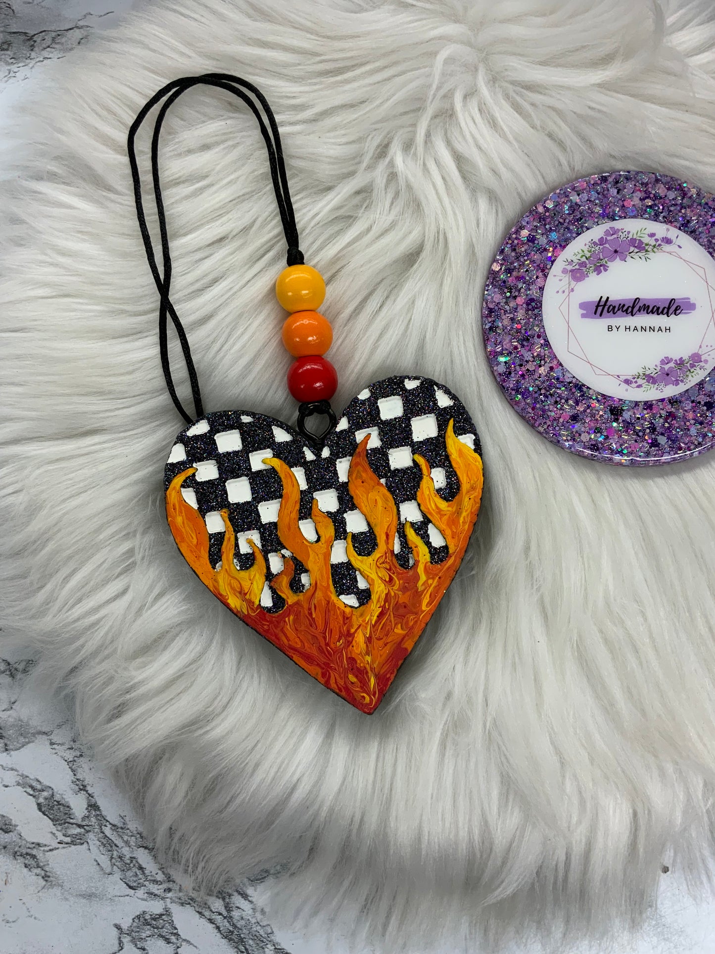 Checkered Flame Heart Car Freshie | Scent: Baccarat Red