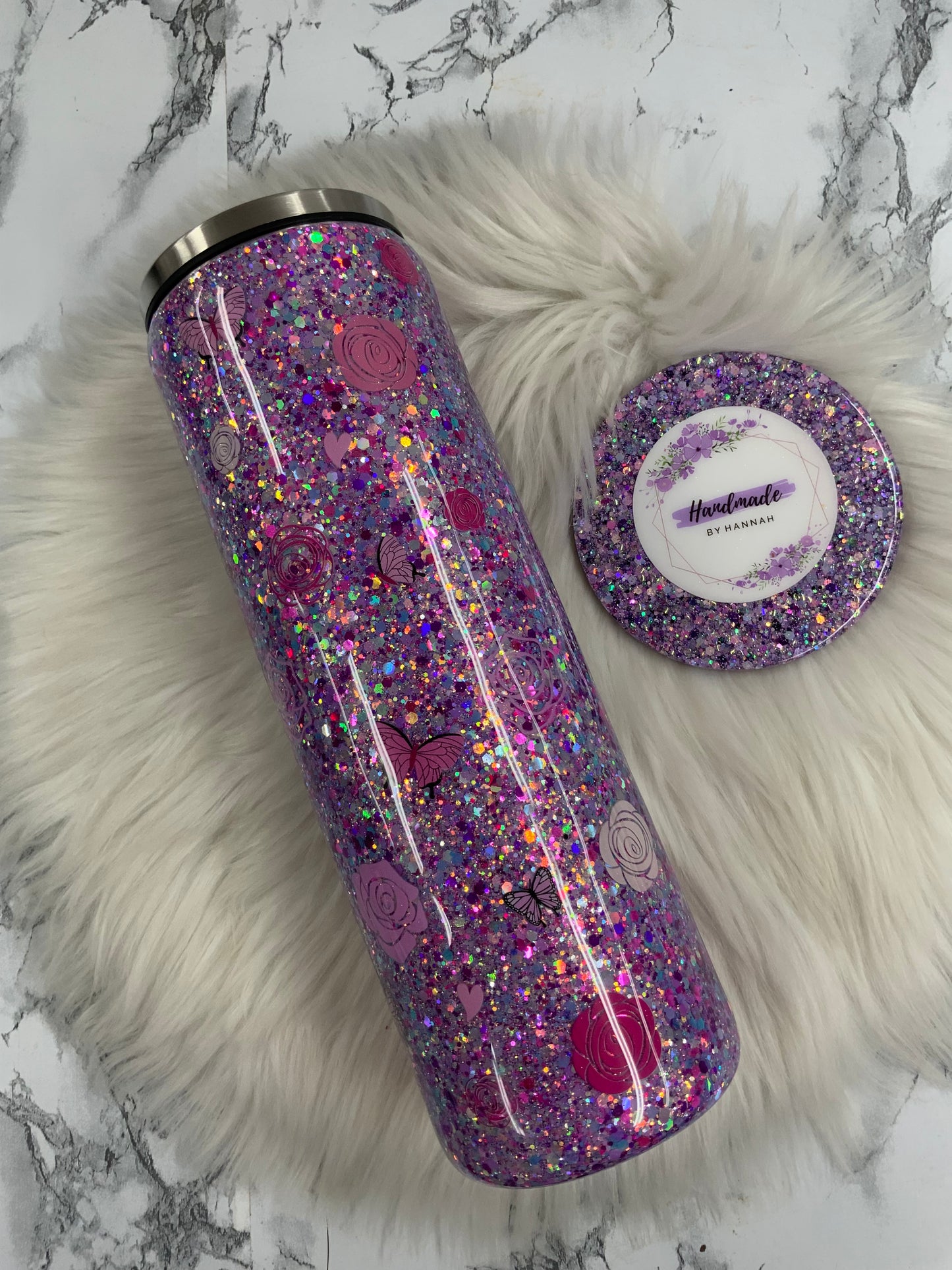 30oz Butterflies & Roses with Screw on Lid