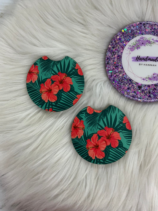 Hibiscus Car Coasters