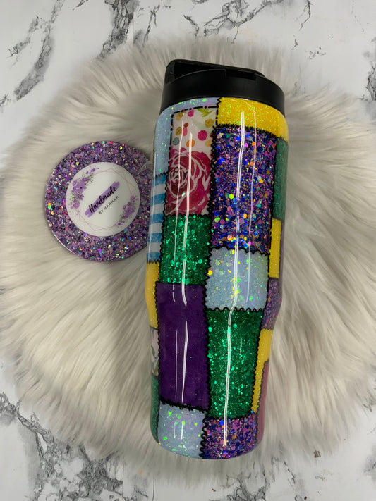 30oz Patchwork Tumbler- Screw On Hydrosport Lid and Internal Straw