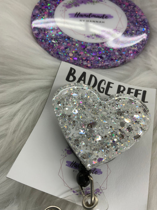 White Snowflake Heart Badge Reel