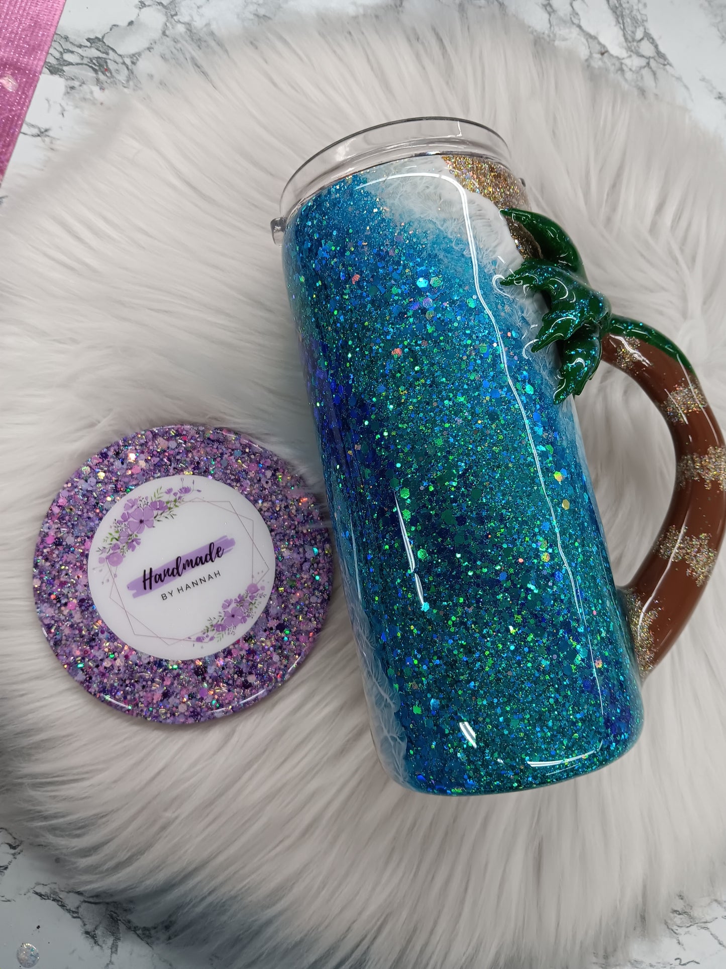 15oz Beach Tumbler With Palm Tree Handle