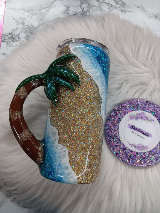 15oz Beach Tumbler With Palm Tree Handle
