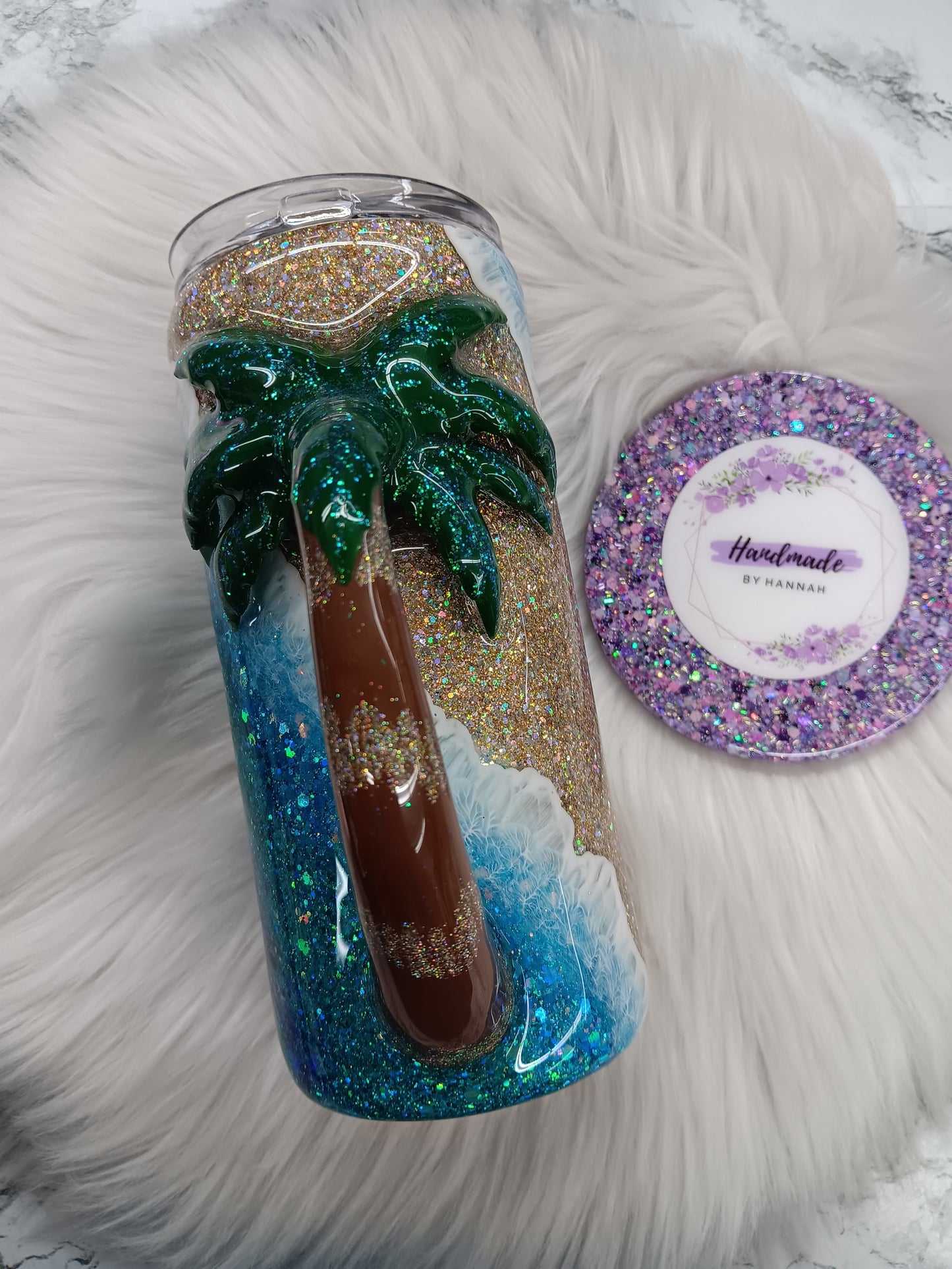 15oz Beach Tumbler With Palm Tree Handle
