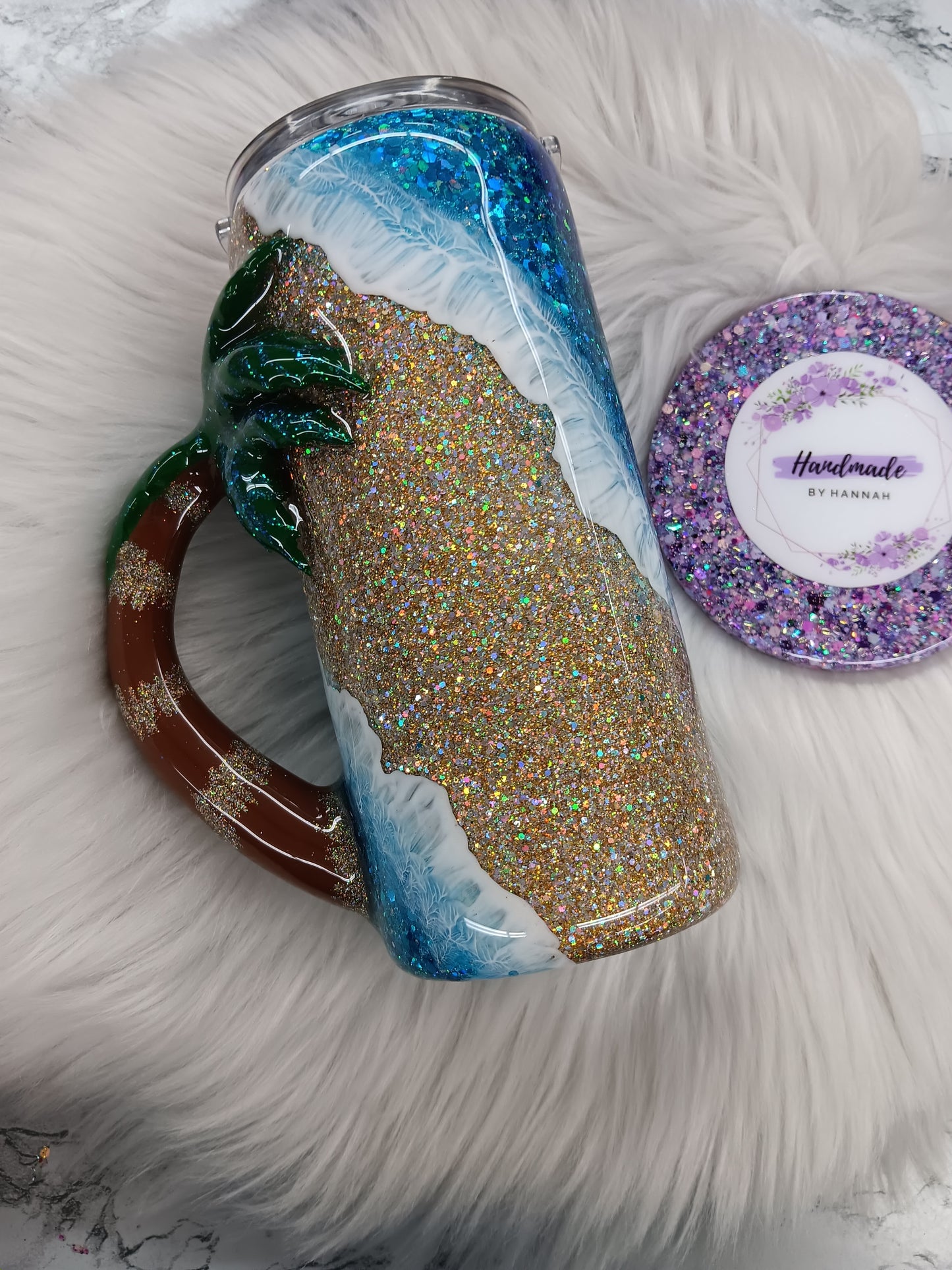 15oz Beach Tumbler With Palm Tree Handle