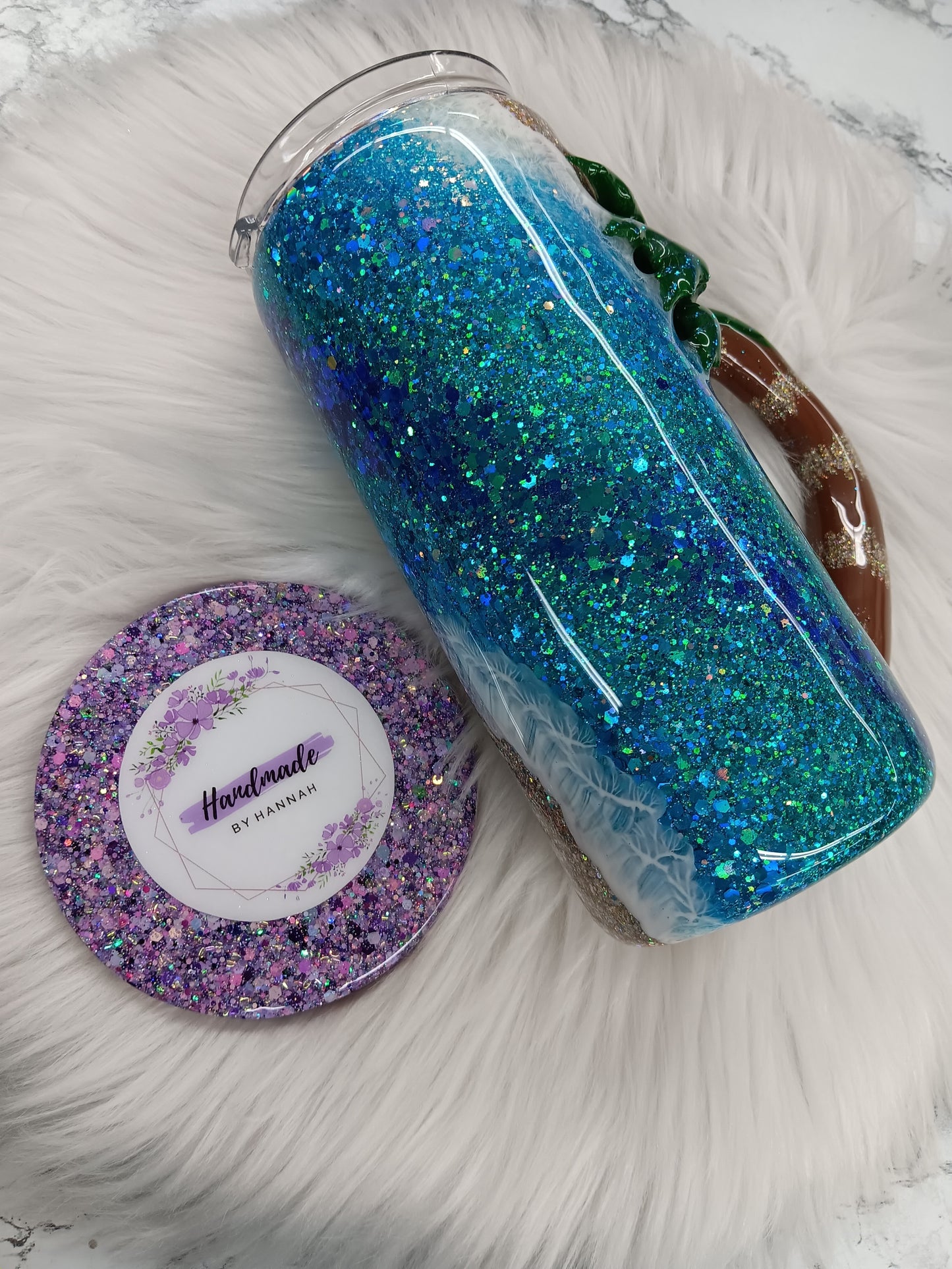15oz Beach Tumbler With Palm Tree Handle