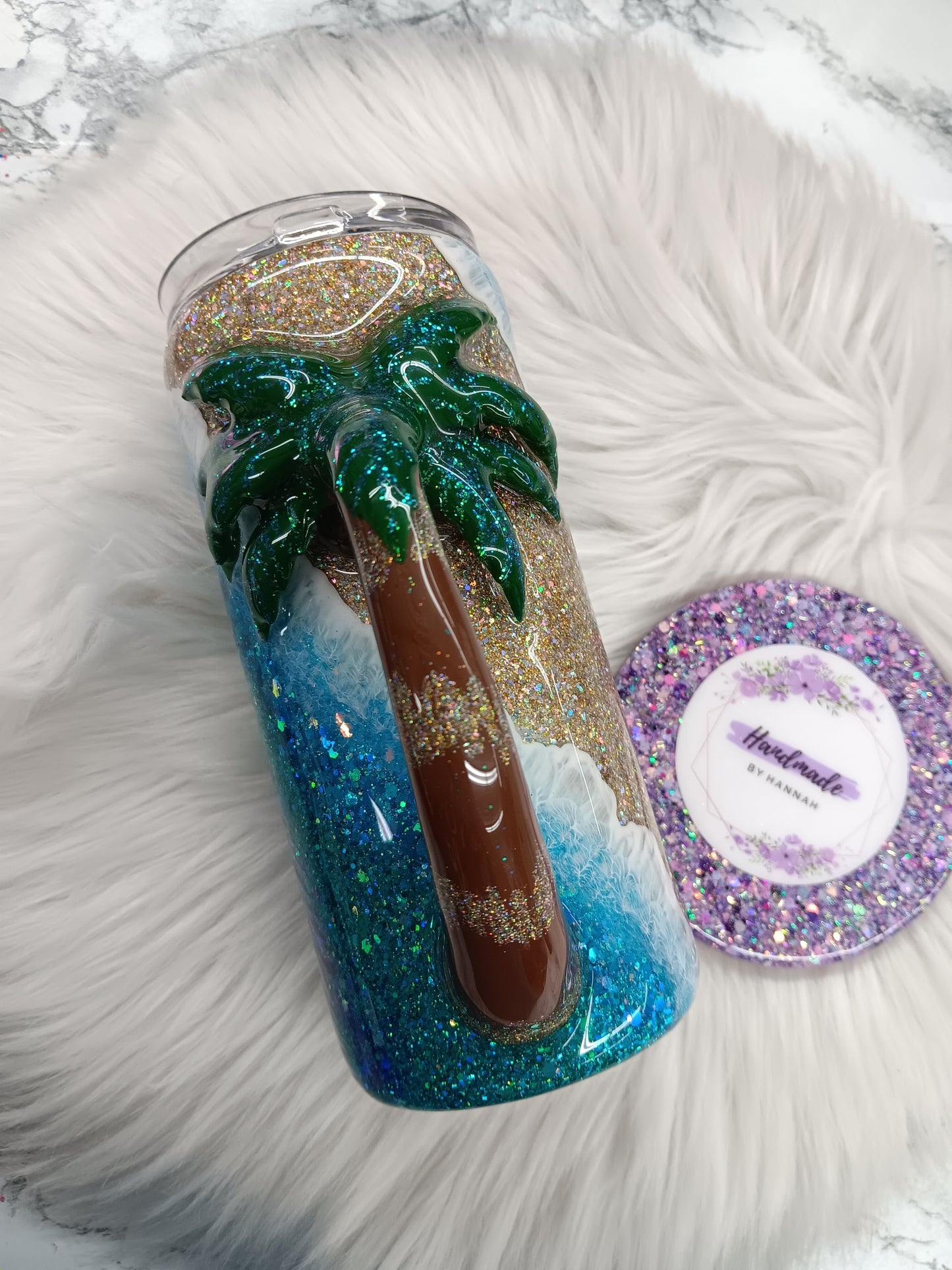 15oz Beach Tumbler With Palm Tree Handle